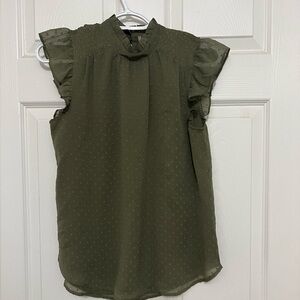 LOFT Clip Smocked Ruffle Trim Swiss Dot Top Size XS